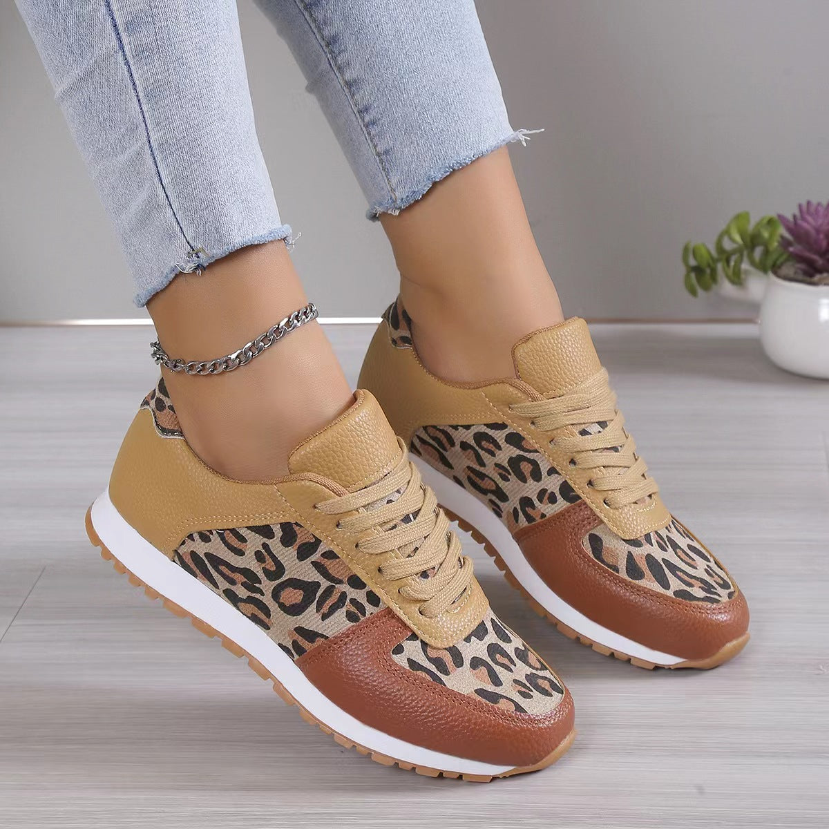 Leopard store flat sneakers