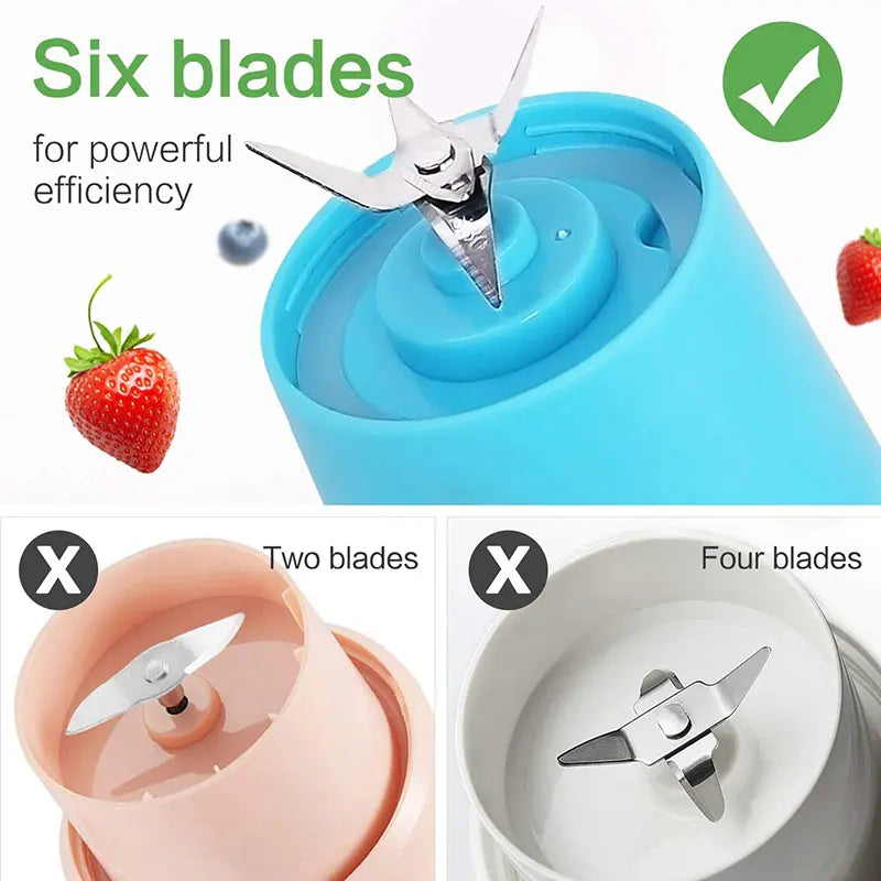 Portable Handheld Blenders Juicer USB Rechargeable, Mini Personal Blenders  for Shakes & Smoothies, Kitchen Fruit Juicer Mini Blenders with 6 Blades